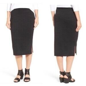 Eileen Fisher Size XS Merino Wool Double Knit Knee Length Pencil Stripe Skirt